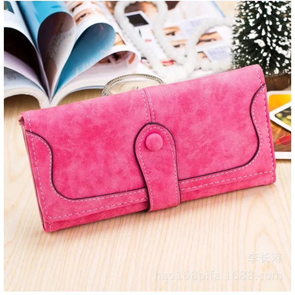 Suvarnika Women's Faux Leather Medium Snap Button Wallet (Pink)