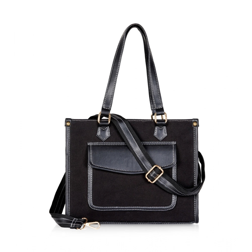 Suvarnika Women's Canvas Medium Top handle Satchel Zipper Handbag (Black)