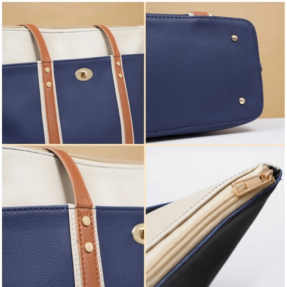 Suvarnika Women's Faux Leather Large Shoulder Zipper Handbag (Dark Blue)