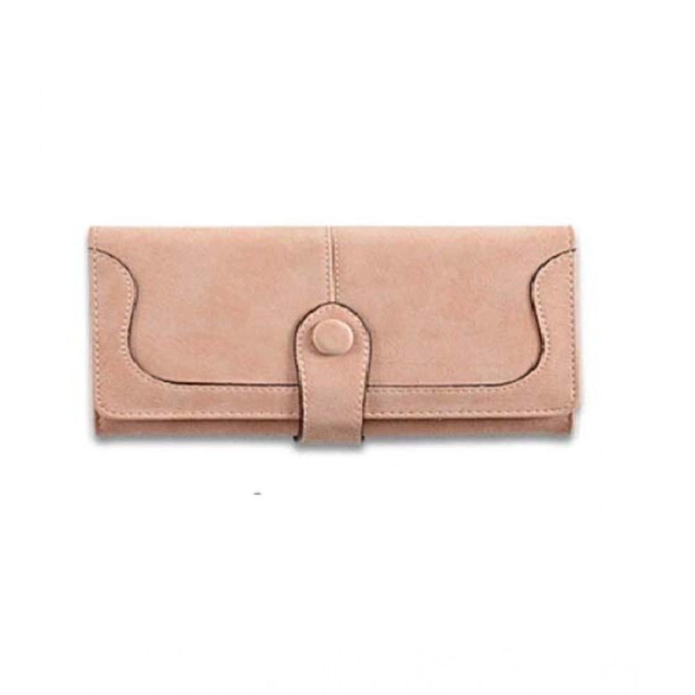 Suvarnika Women's Faux Leather Medium Snap Button Wallet (Khakhi)