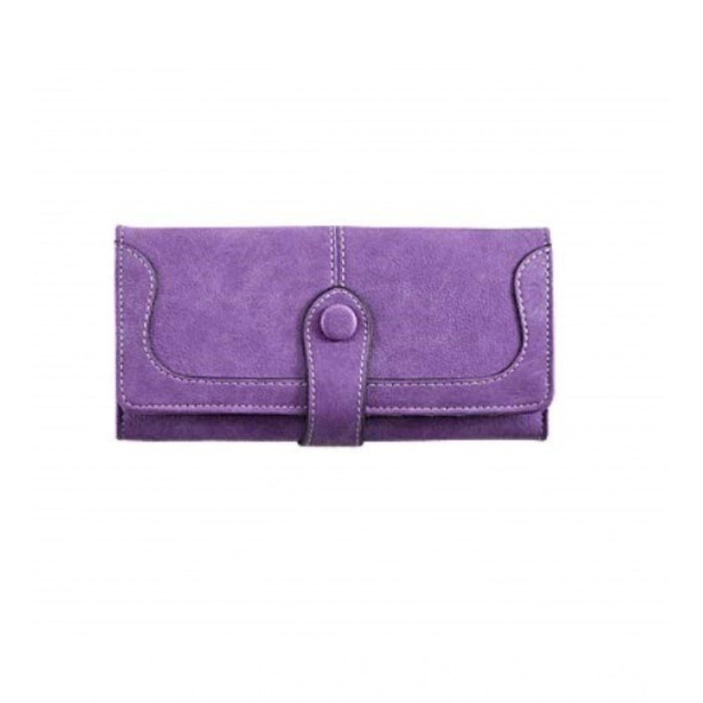Suvarnika Women's Faux Leather Medium Snap Button Wallet (Purple)