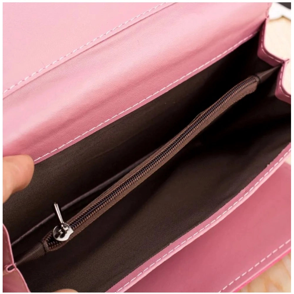Suvarnika Women's Faux Leather Medium Snap Button Wallet (Pink)