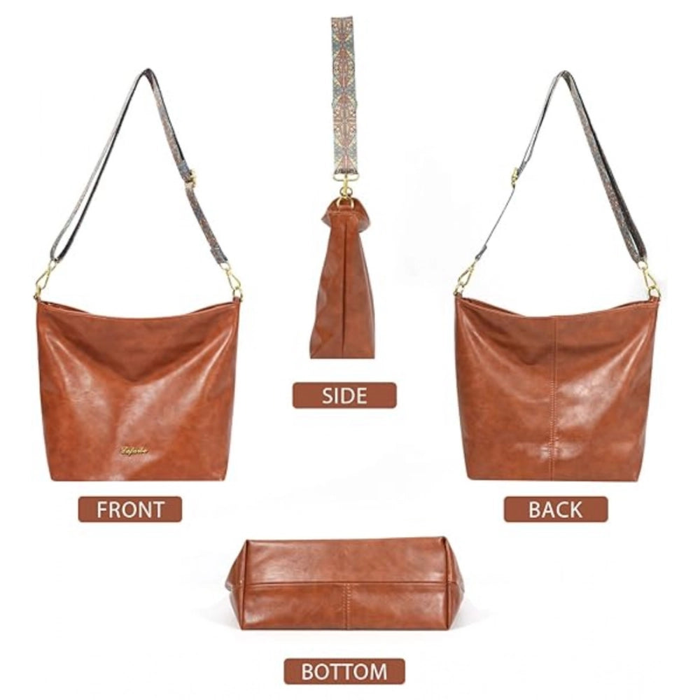 Suvarnika Women's PU Leather Medium Sling bag Zipper Handbag (Brown)