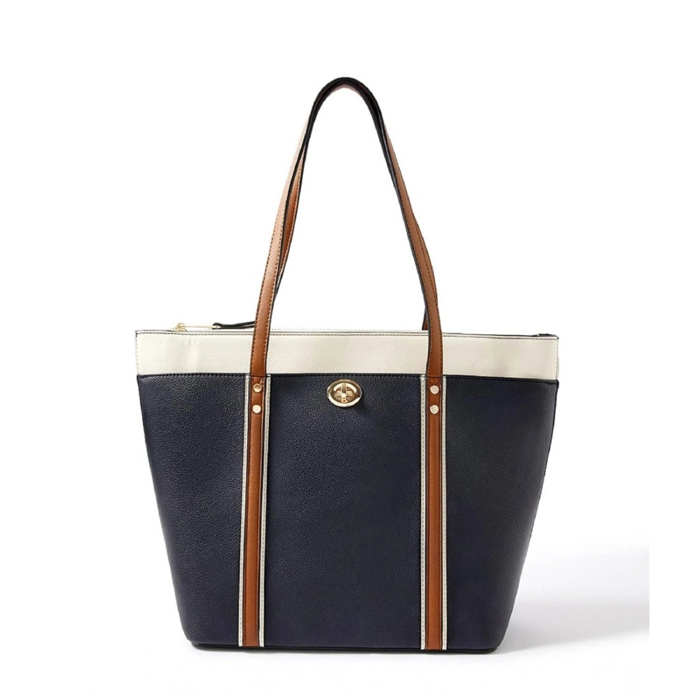 Suvarnika Women's Faux Leather Large Shoulder Zipper Handbag (Dark Blue)