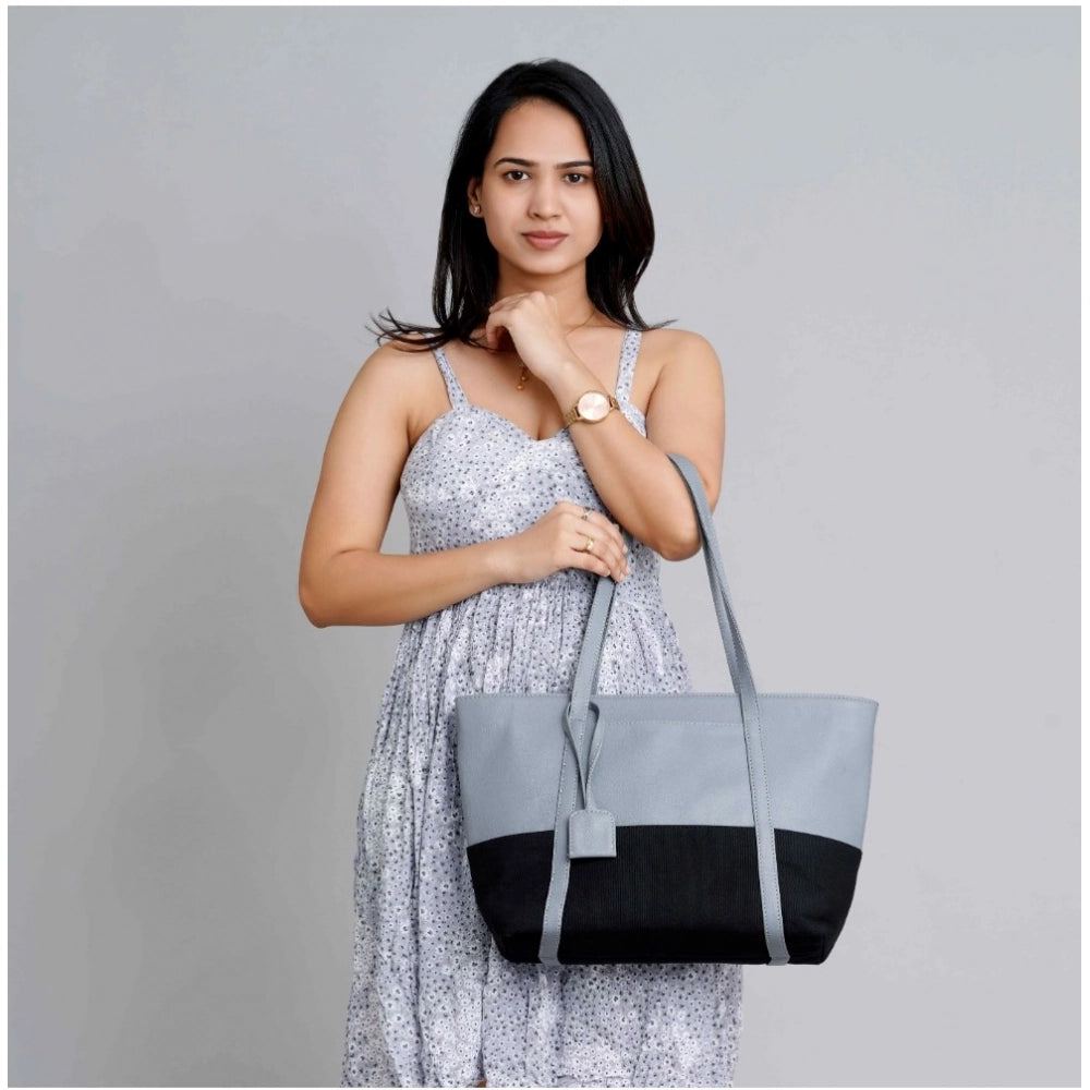 Suvarnika Women's Faux Leather Large Shoulder Zipper Handbag (Light Blue)