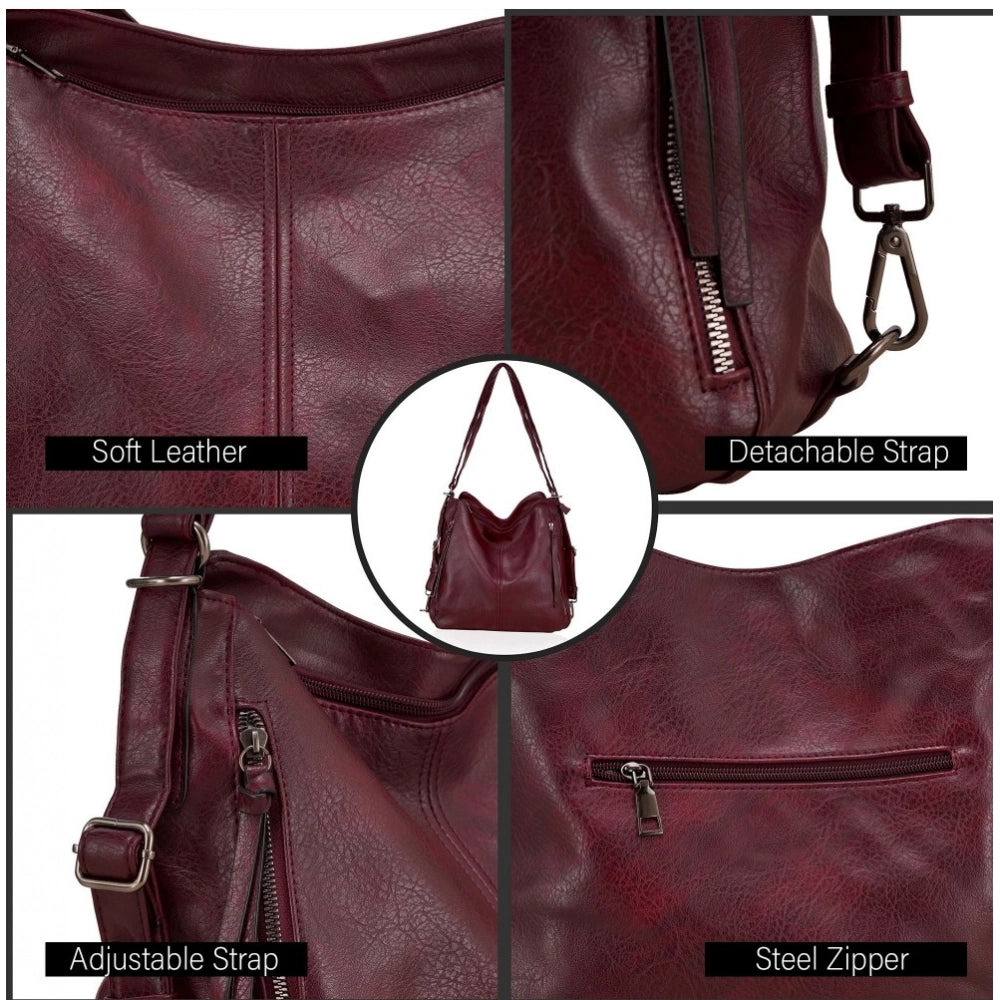 Suvarnika Women's PU Leather Medium Shoulder Zipper Handbag (Wine red)