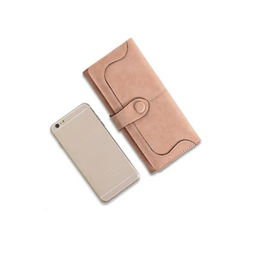 Suvarnika Women's Faux Leather Medium Snap Button Wallet (Khakhi)