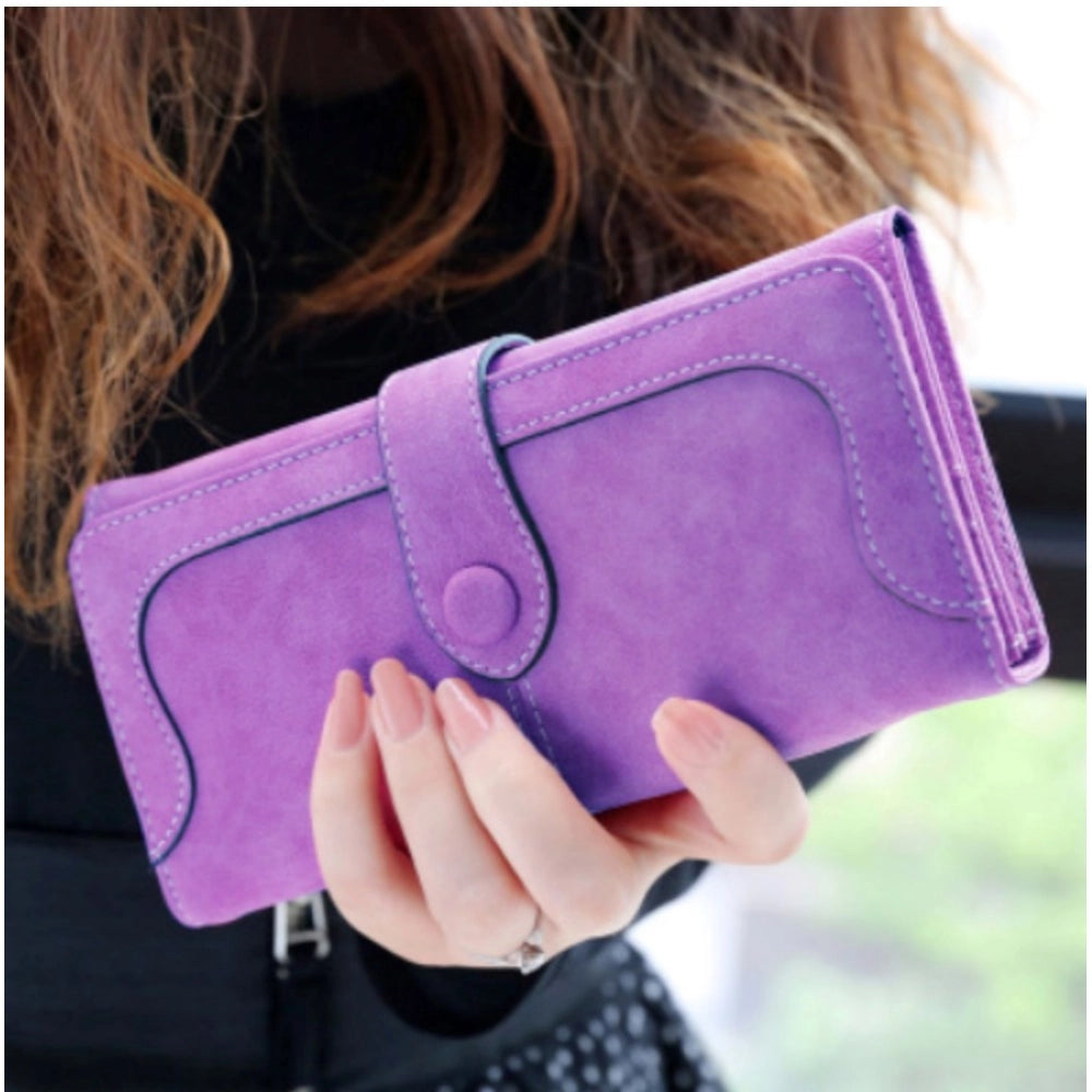Suvarnika Women's Faux Leather Medium Snap Button Wallet (Purple)