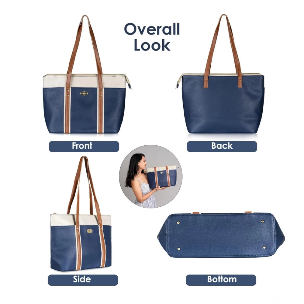 Suvarnika Women's Faux Leather Large Shoulder Zipper Handbag (Dark Blue)