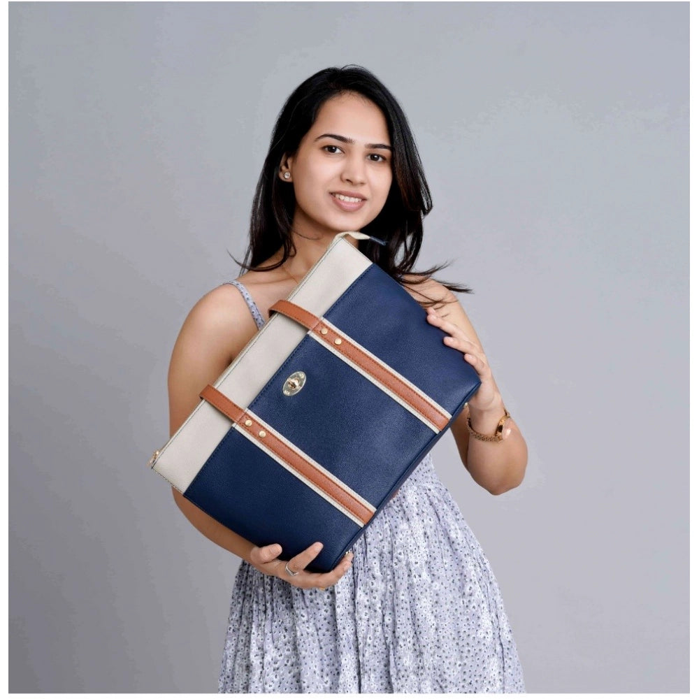 Suvarnika Women's Faux Leather Large Shoulder Zipper Handbag (Dark Blue)