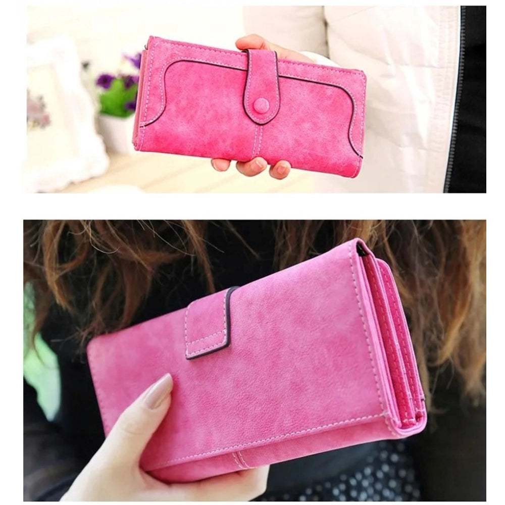 Suvarnika Women's Faux Leather Medium Snap Button Wallet (Pink)
