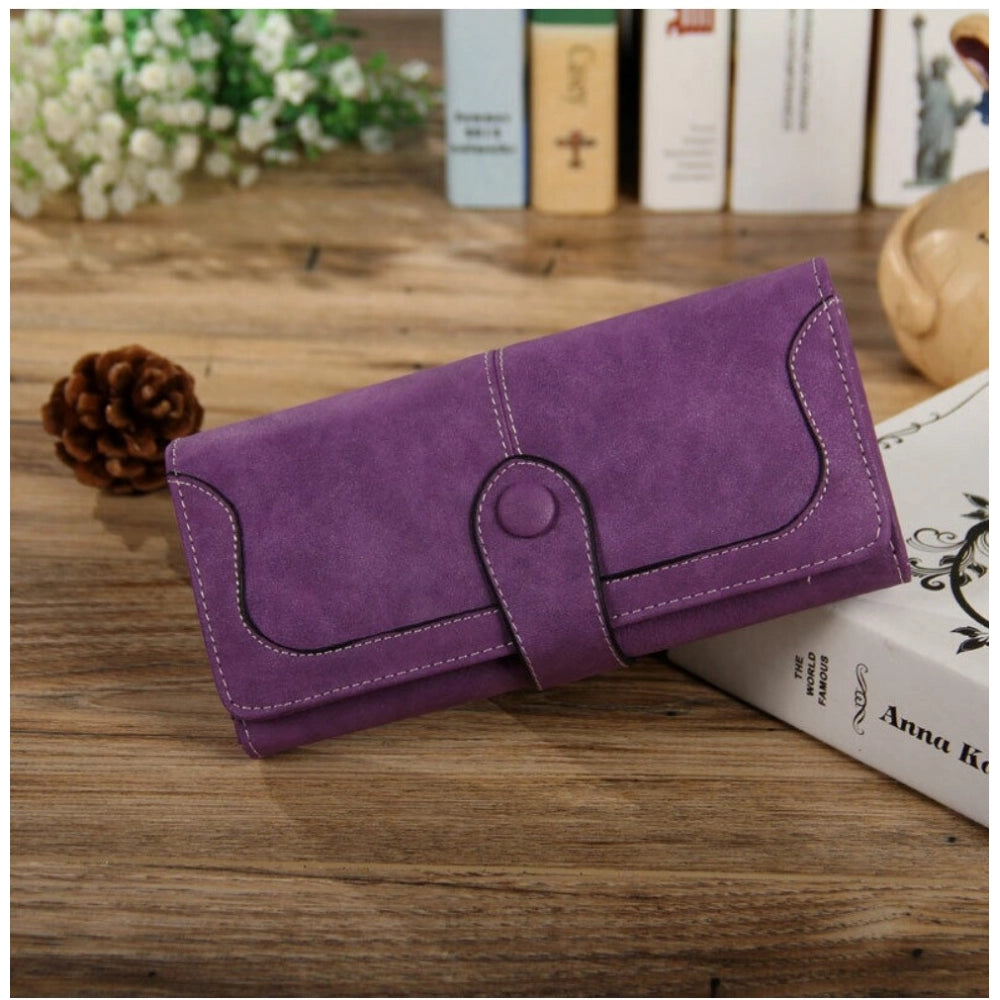 Suvarnika Women's Faux Leather Medium Snap Button Wallet (Purple)