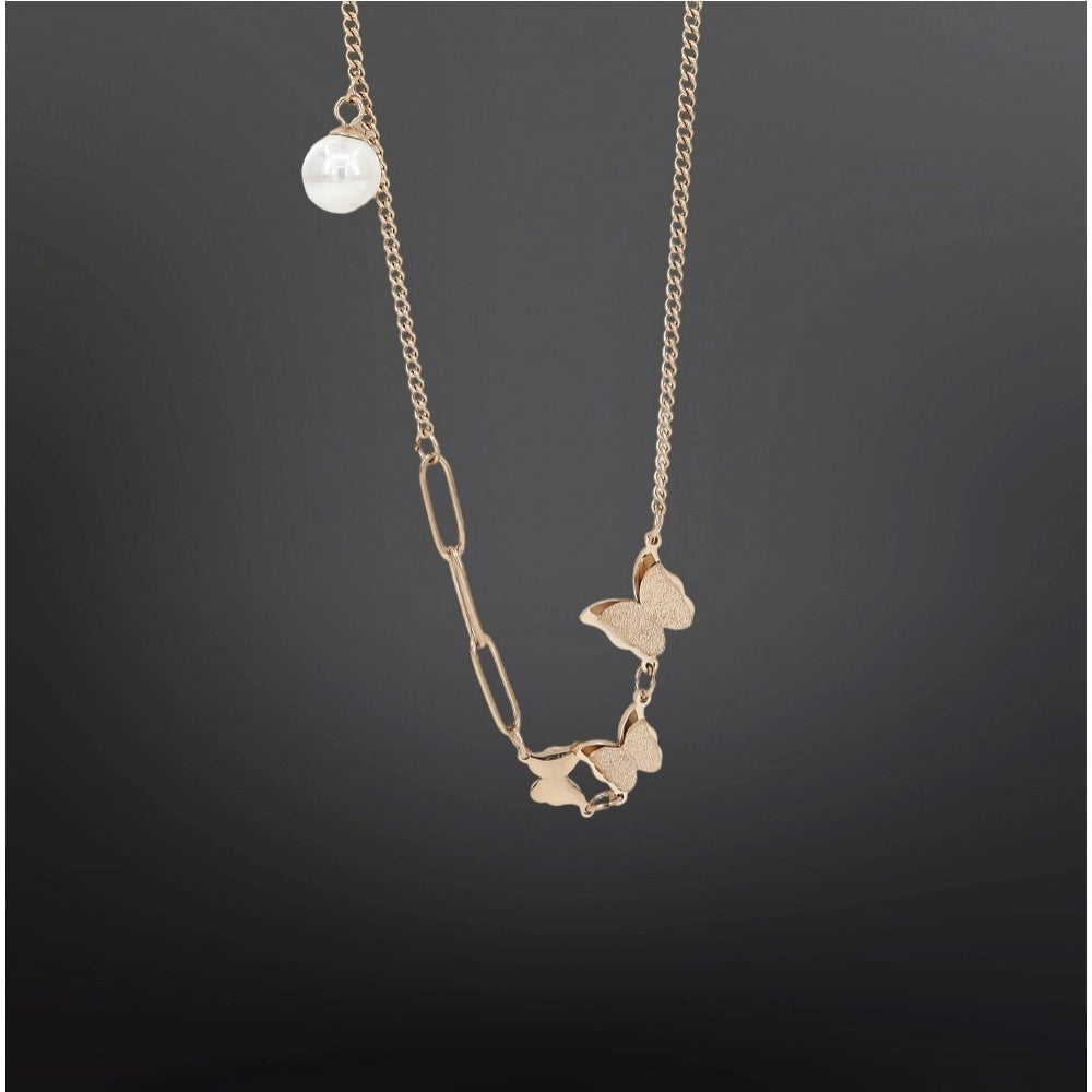 Suvarnika Women's Stainless Steel Butterfly Pendent Delicate Chain (Gold Plated)