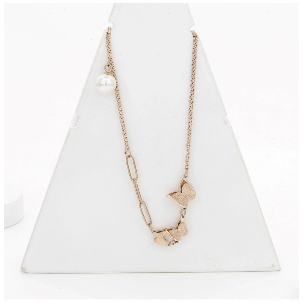 Suvarnika Women's Stainless Steel Butterfly Pendent Delicate Chain (Gold Plated)