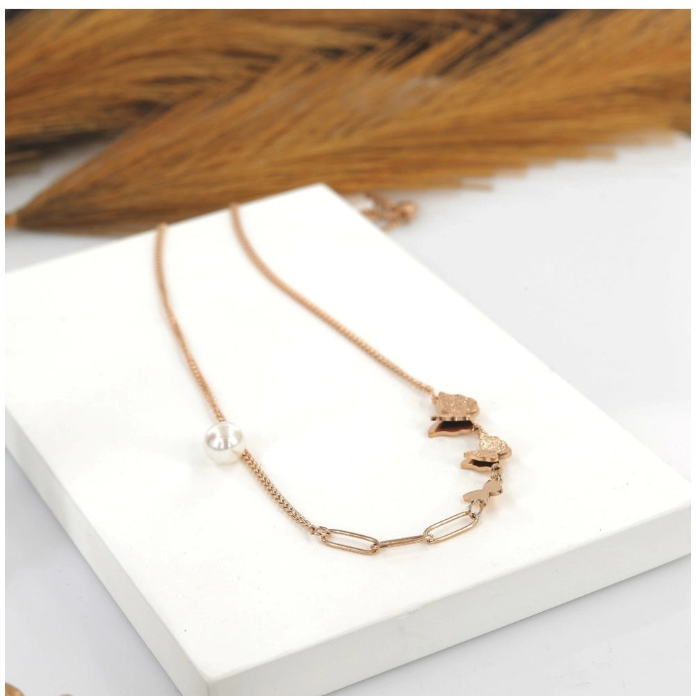 Suvarnika Women's Stainless Steel Butterfly Pendent Delicate Chain (Gold Plated)
