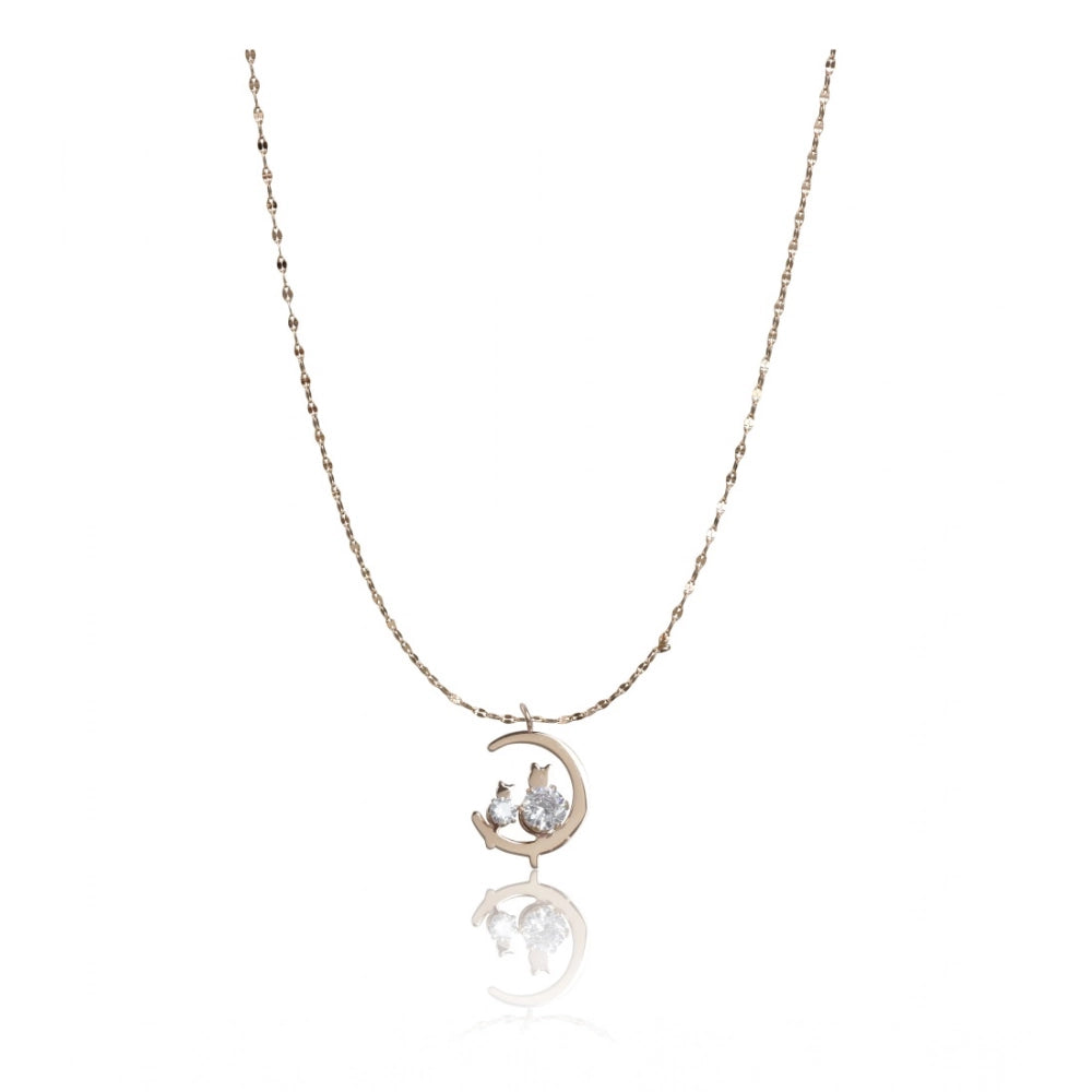 Suvarnika Women's Stainless Steel Moon Pendent Delicate Chain (Gold Plated)