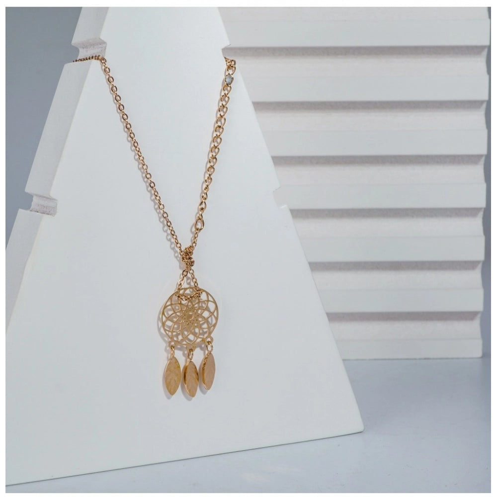 Suvarnika Women's Stainless Steel Dream Catcher Pendent Delicate Chain (Gold Plated)