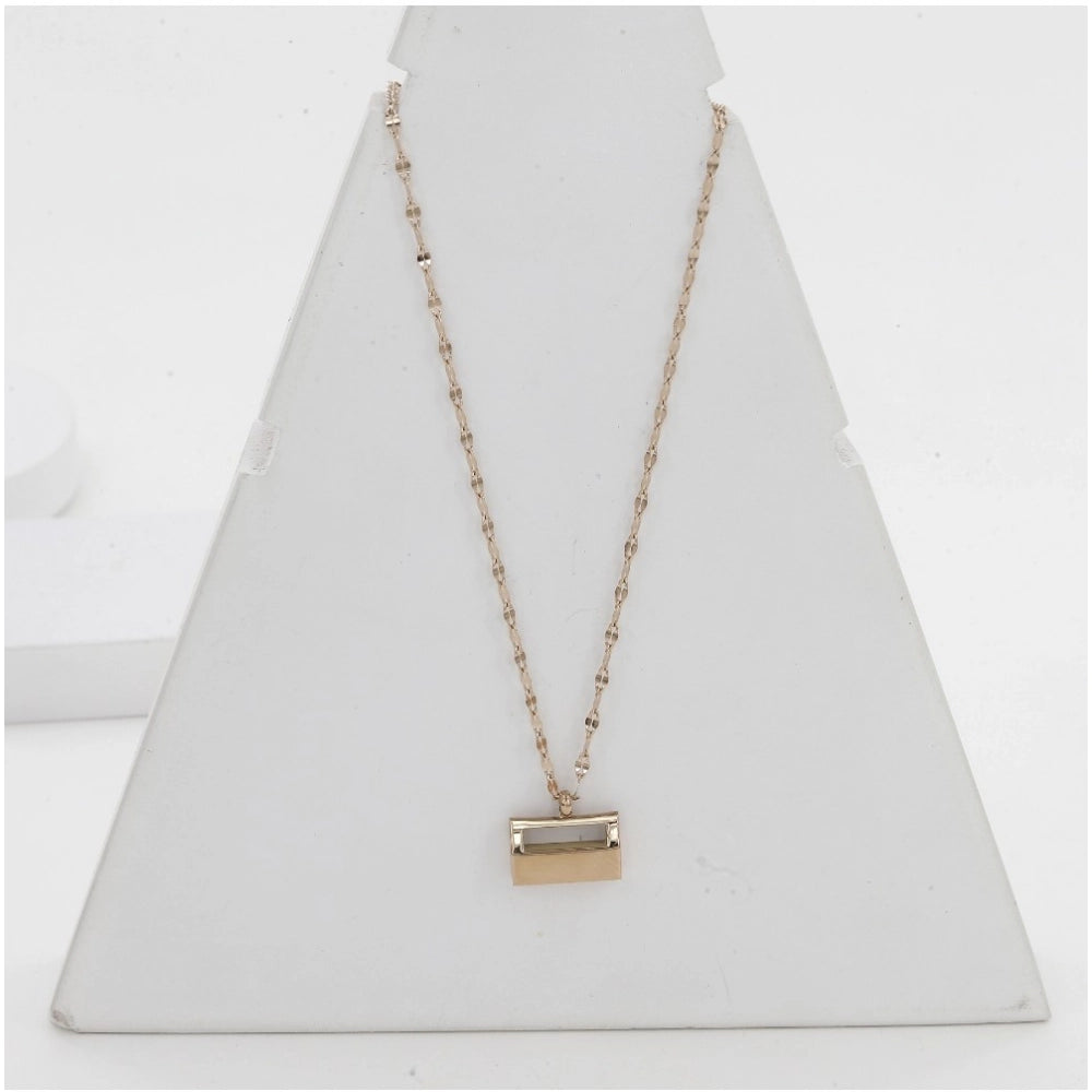 Suvarnika Women's Stainless Steel Mini Suitcase Pendent Delicate Chain (Gold Plated)
