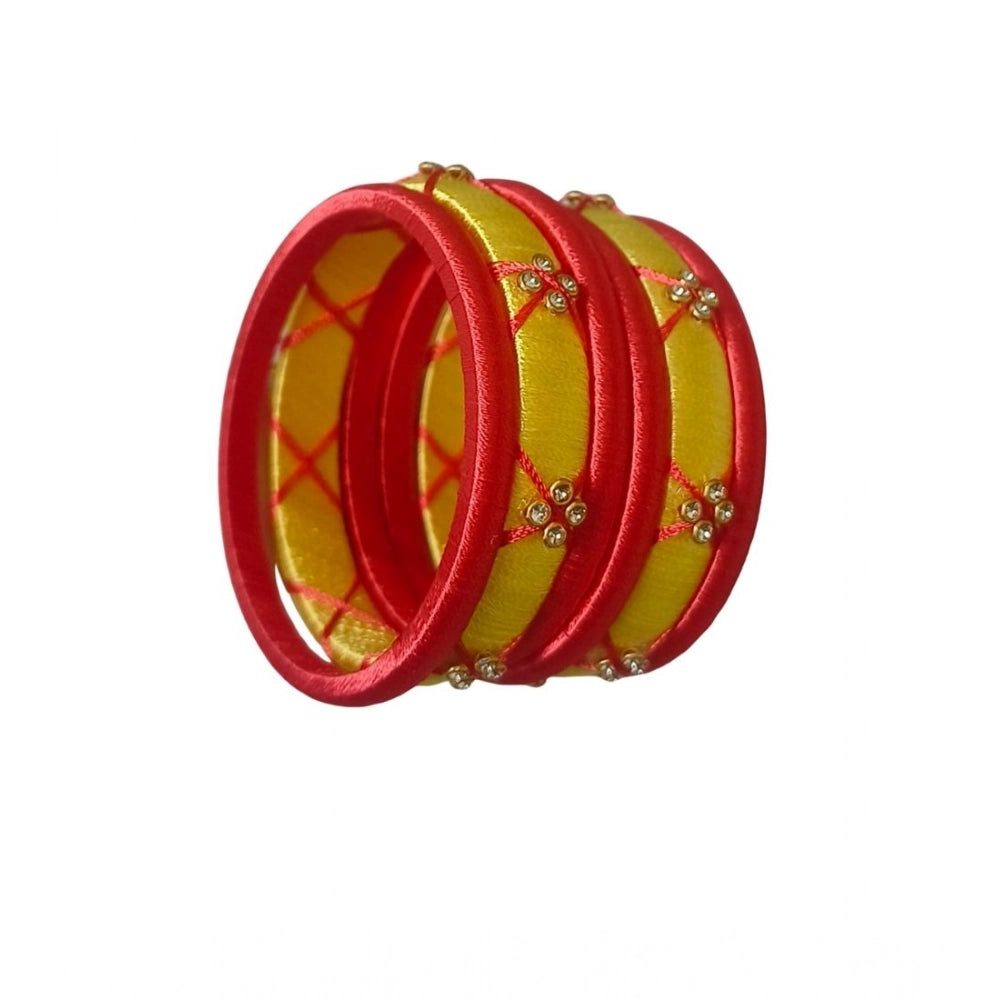 Suvarnika Women's Plastic Silk Thread Bangles (Lemon Yellow, Size: 2.2)