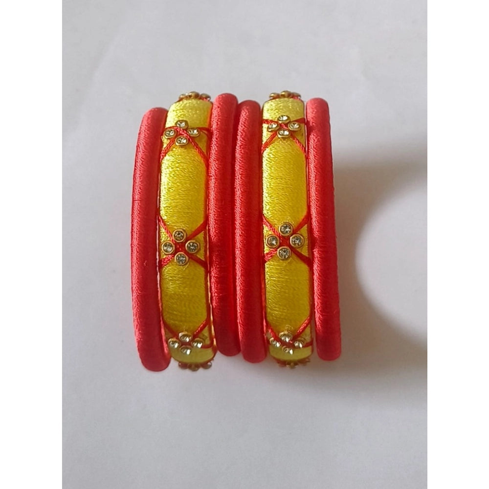 Suvarnika Women's Plastic Silk Thread Bangles (Lemon Yellow, Size: 2.2)