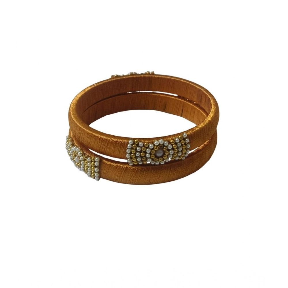 Suvarnika Women's Plastic Silk Thread Bangles (Light Brown, Size: 2.1)