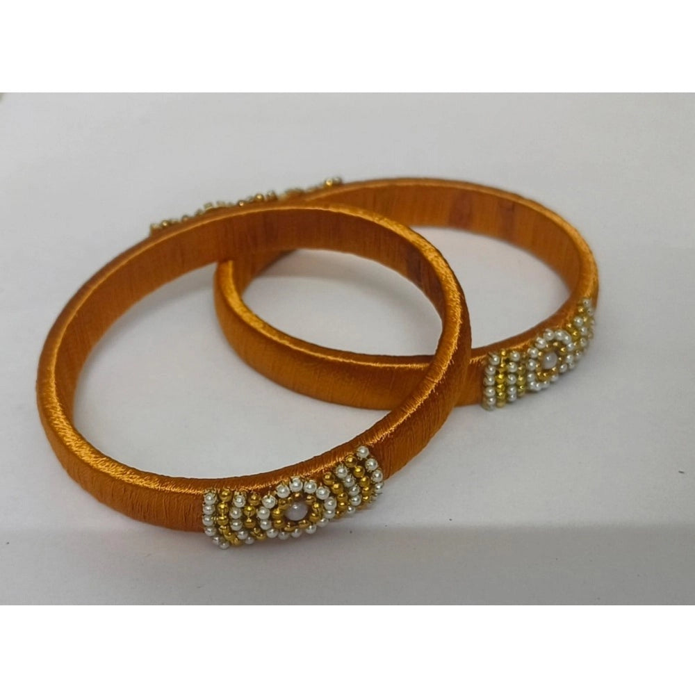 Suvarnika Women's Plastic Silk Thread Bangles (Light Brown, Size: 2.1)
