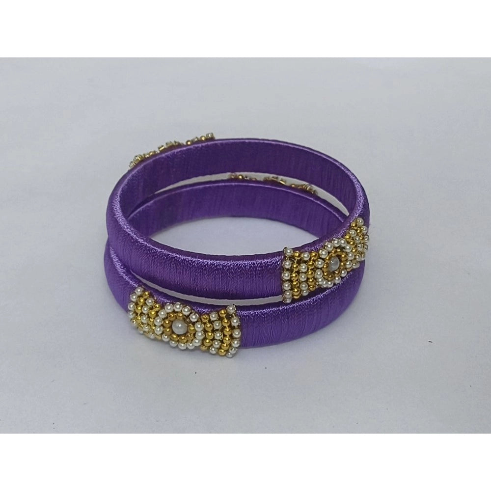 Suvarnika Women's Plastic Silk Thread Bangles (Light Violet, Size: 2.4)