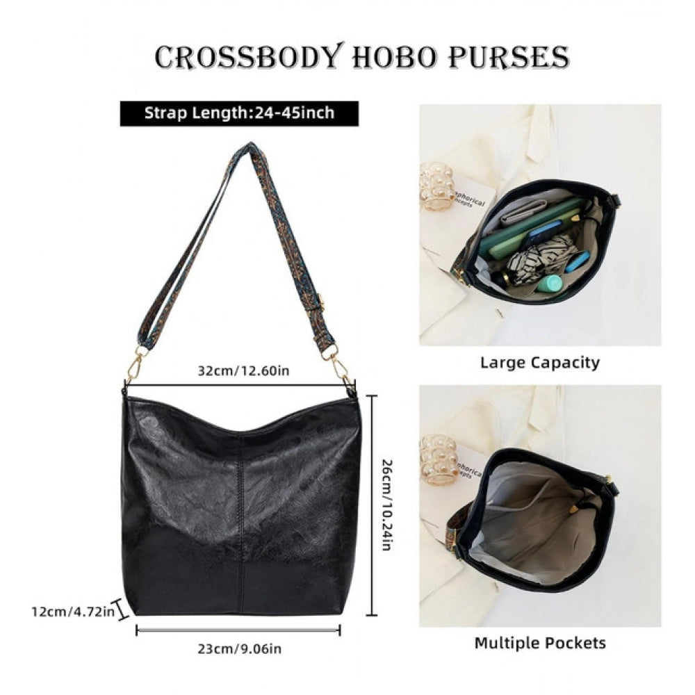 Suvarnika Women's PU Leather Zipper Handbag (Black)