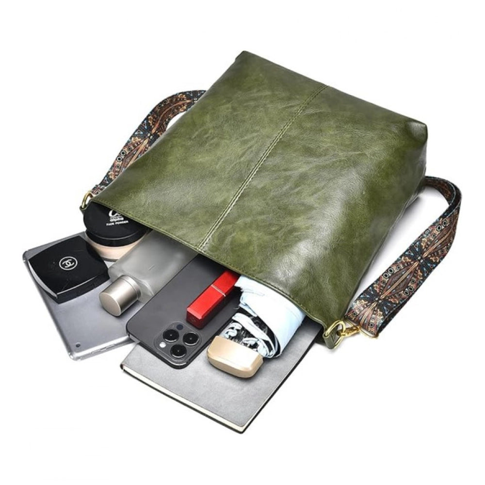 Suvarnika Women's PU Leather Zipper Handbag (Green)