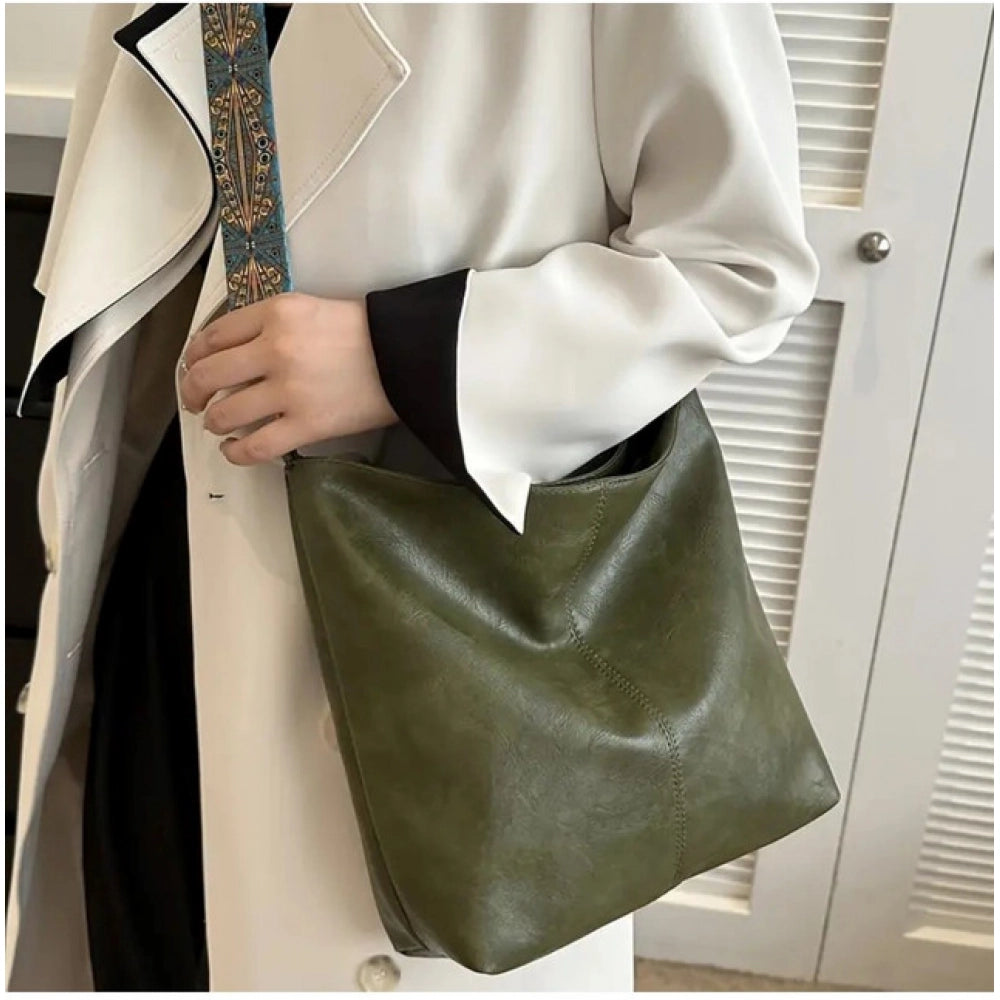 Suvarnika Women's PU Leather Zipper Handbag (Green)
