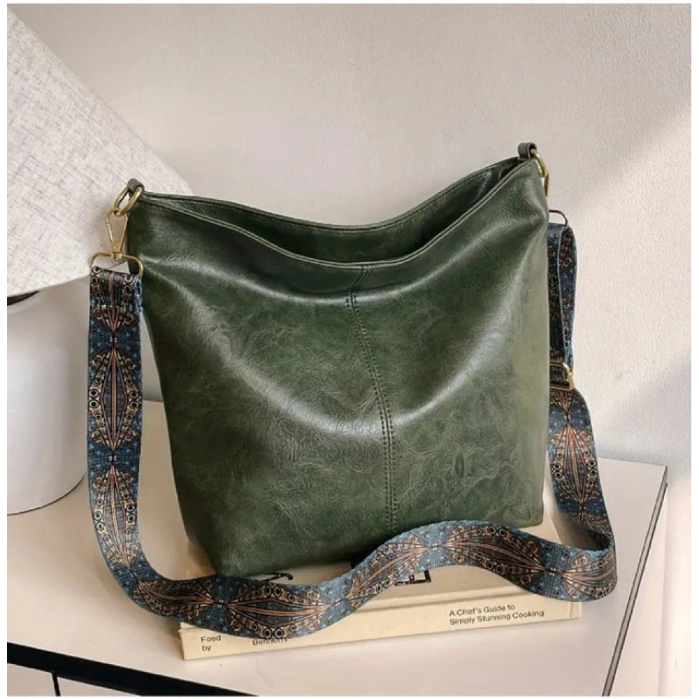 Suvarnika Women's PU Leather Zipper Handbag (Green)