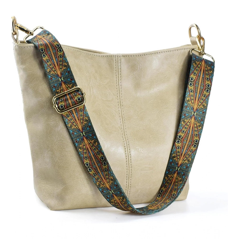 Suvarnika Women's PU Leather Zipper Handbag (Beige)