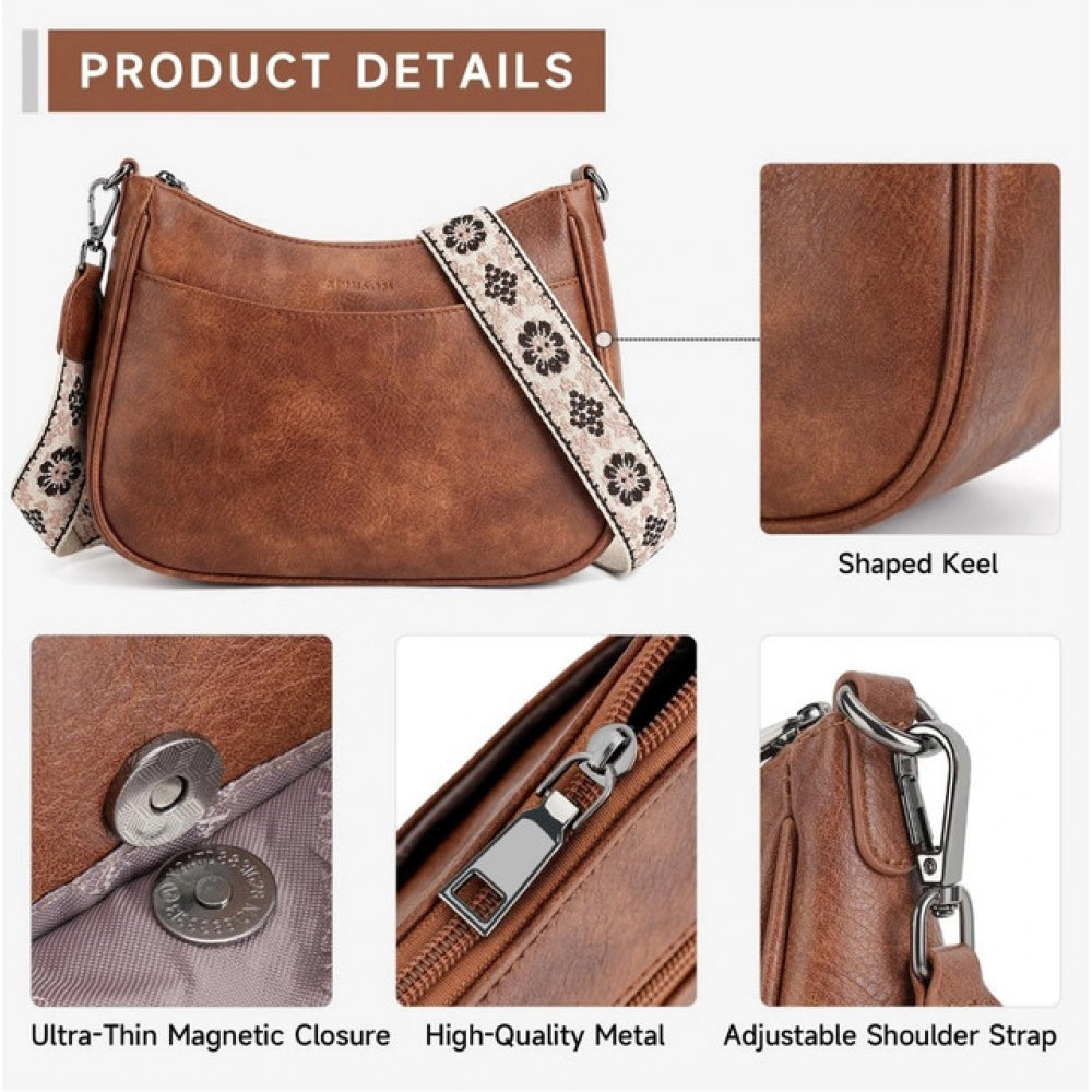 Suvarnika Women's PU Leather Zipper Sling Bag