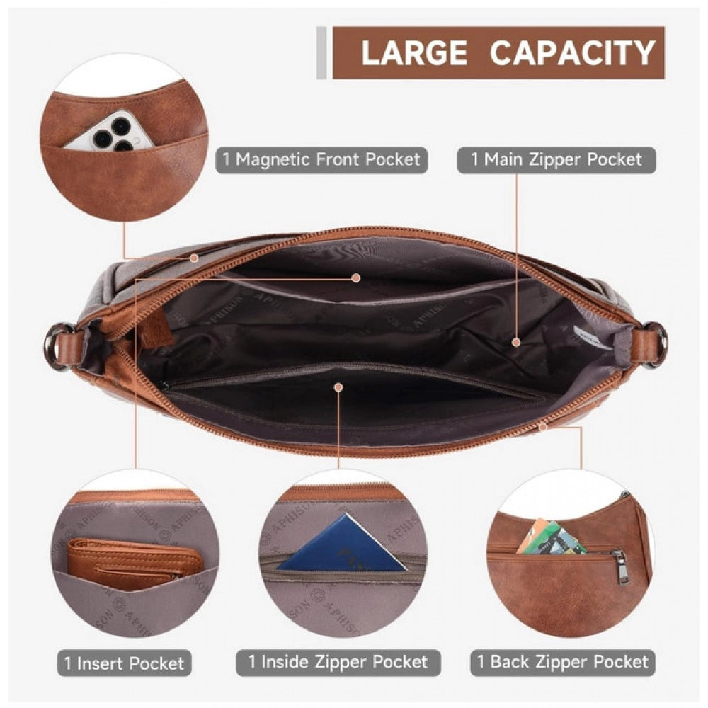 Suvarnika Women's PU Leather Zipper Sling Bag
