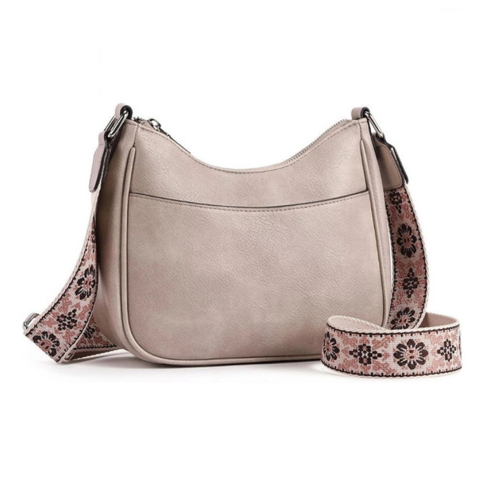 Suvarnika Women's PU Leather Zipper Sling Bag (Beige)