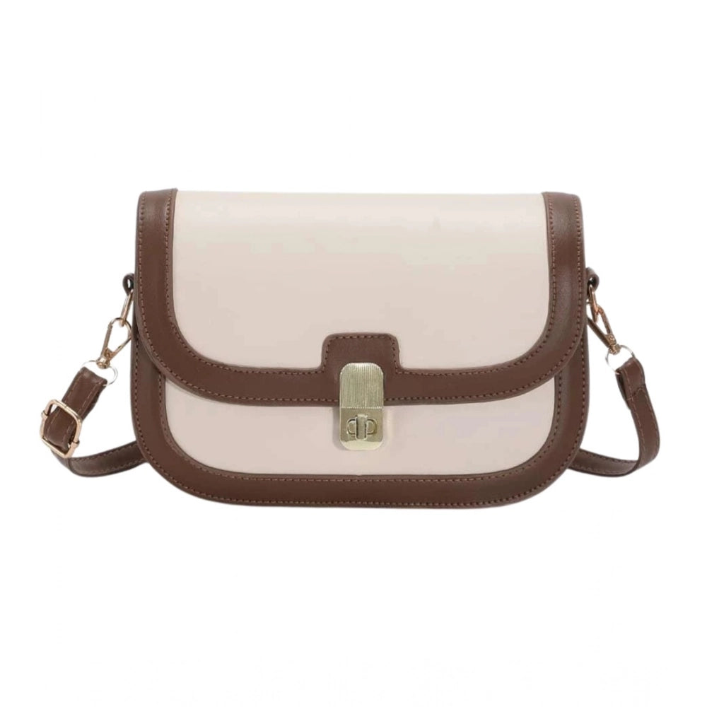Suvarnika Women's PU Leather Zipper Sling Bag (Beige)