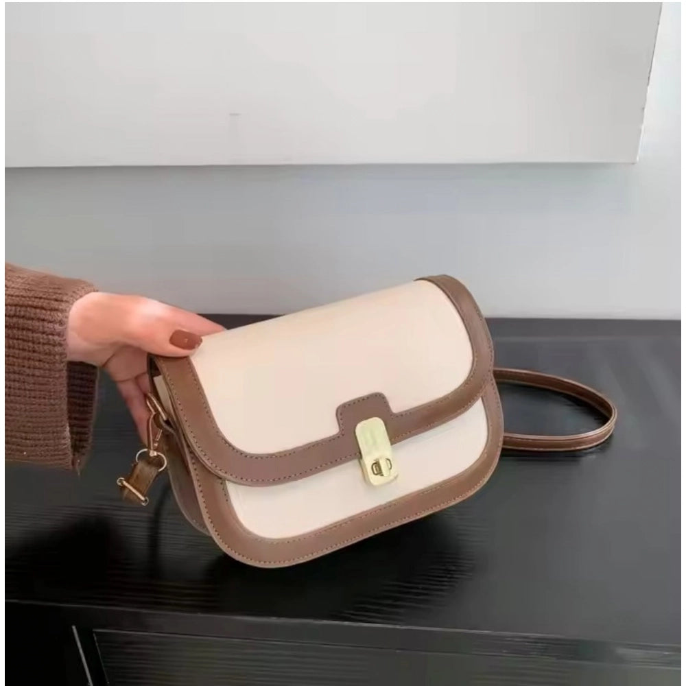 Suvarnika Women's PU Leather Zipper Sling Bag (Beige)