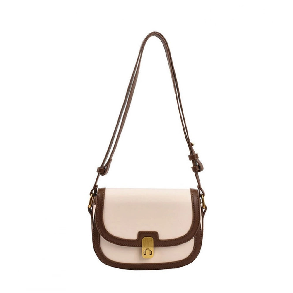 Suvarnika Women's PU Leather Zipper Sling Bag (Beige)
