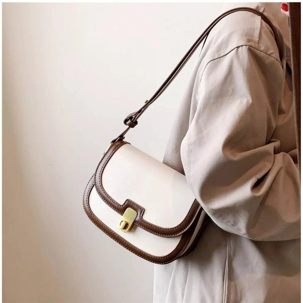 Suvarnika Women's PU Leather Zipper Sling Bag (Beige)