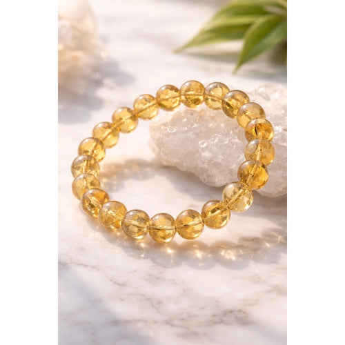 Suvarnika Natural Crystal 8mm Citrine Bracelet (Yellow)