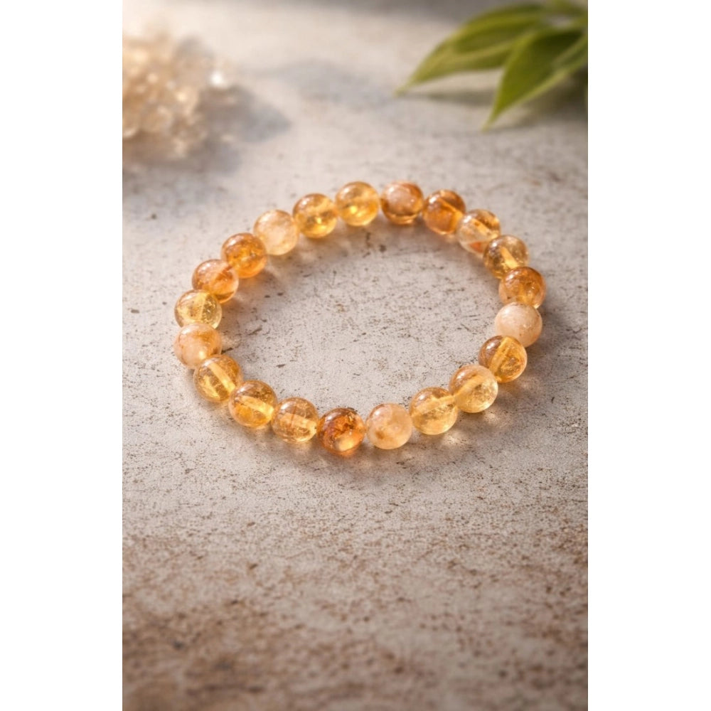 Suvarnika Natural Crystal 8mm Citrine Bracelet (Musterd Yellow)