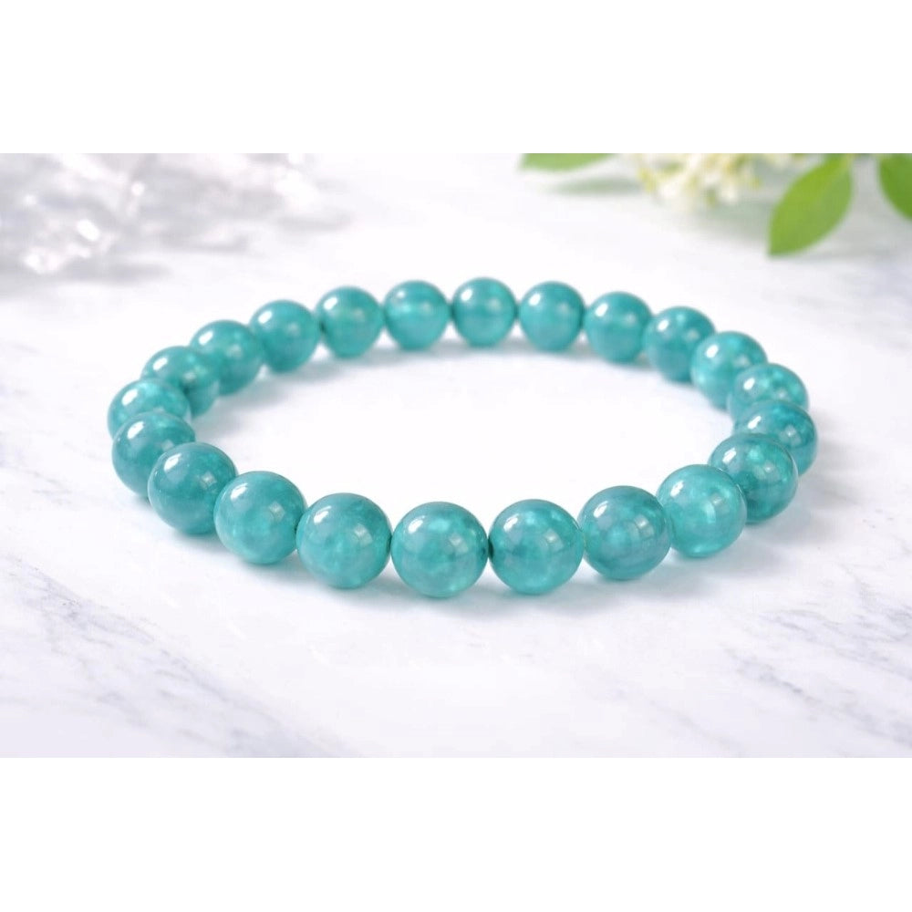 Suvarnika Natural Crystal 8mm Amazonite Bracelet (Teal Green)