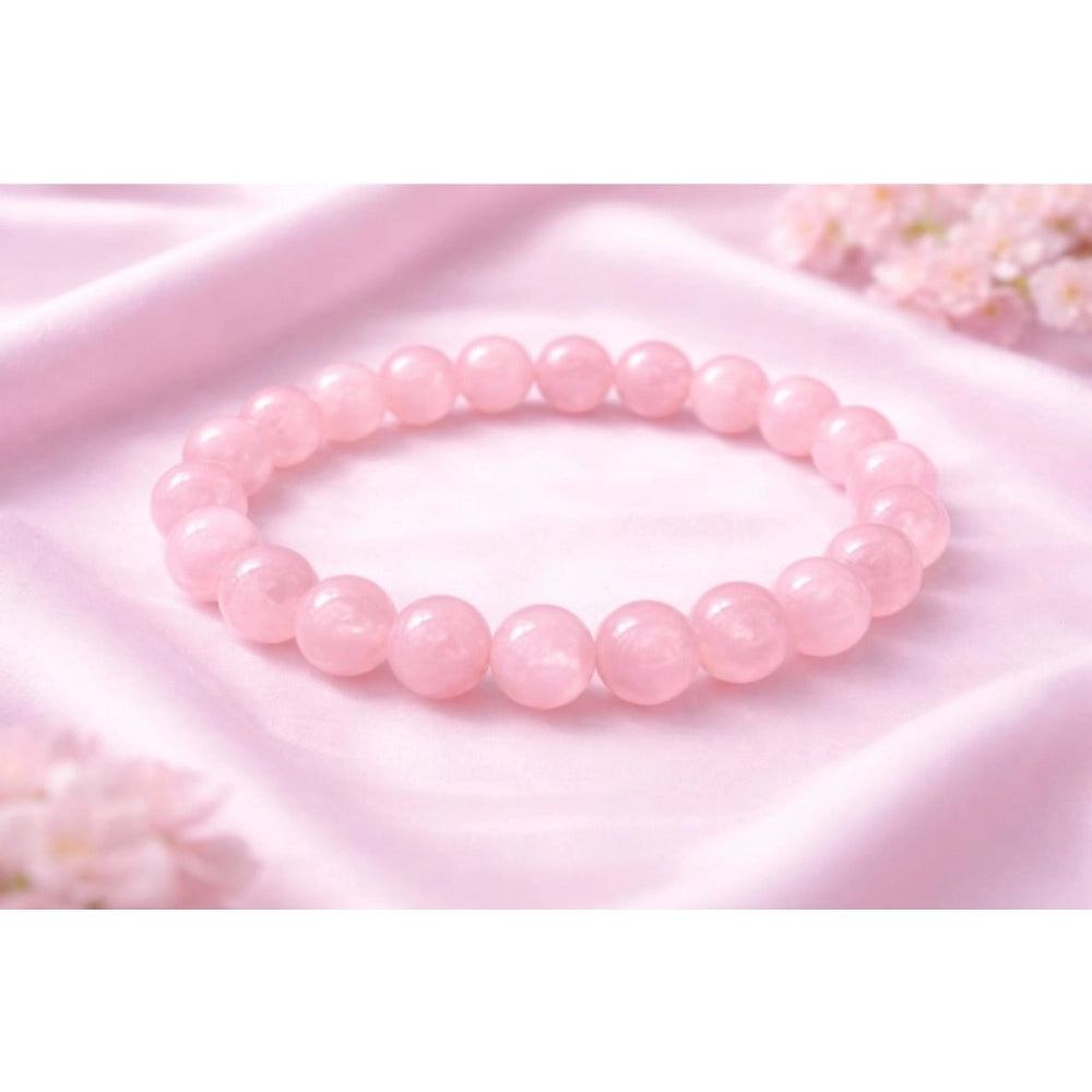 Suvarnika Natural Crystal 8mm Rose Quartz Bracelet  (Light Pink)
