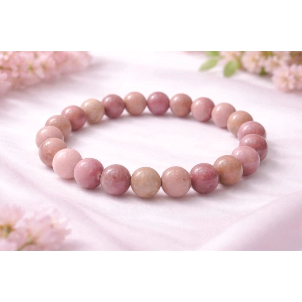 Suvarnika Natural Crystal 8mm Rhodonite Bracelet (Light Purple)
