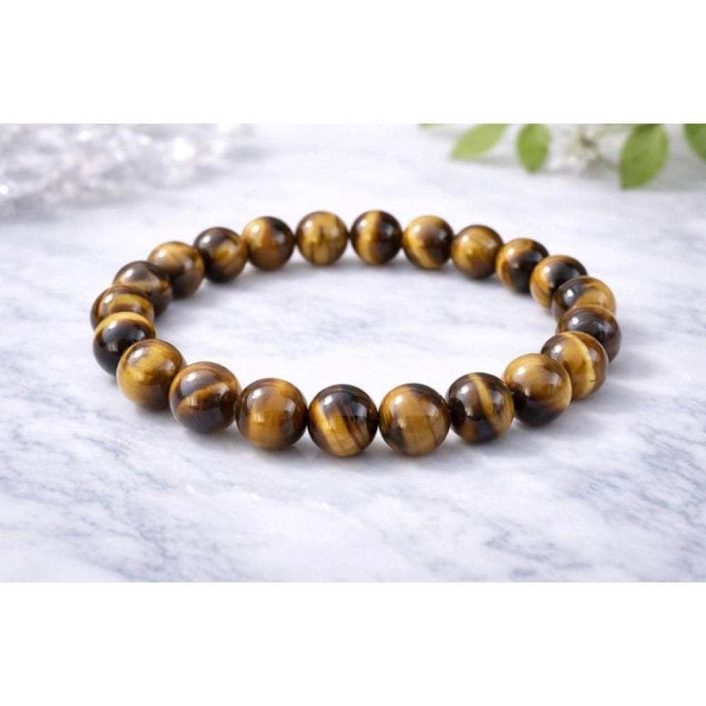 Suvarnika Natural Crystal 8mm Tiger Eye Bracelet  (Brown)