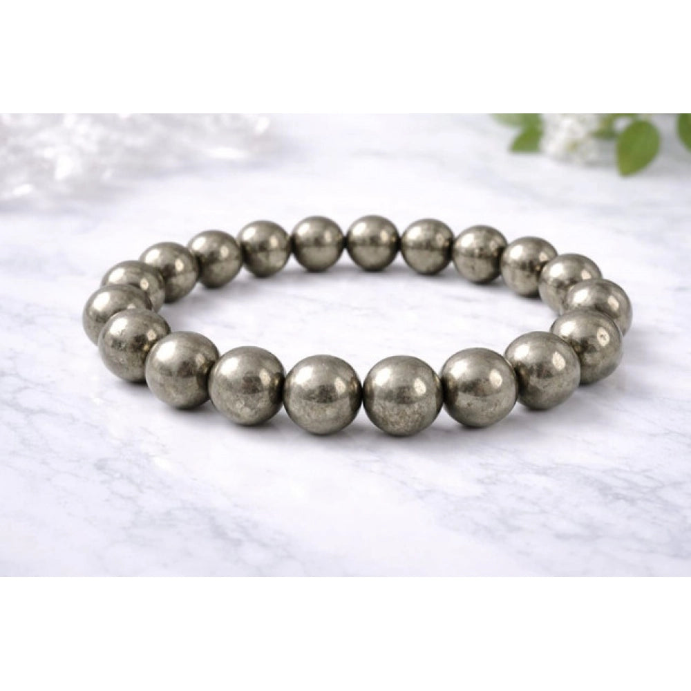 Suvarnika Natural Crystal 8mm Pyrite Bracelet  (Grey)