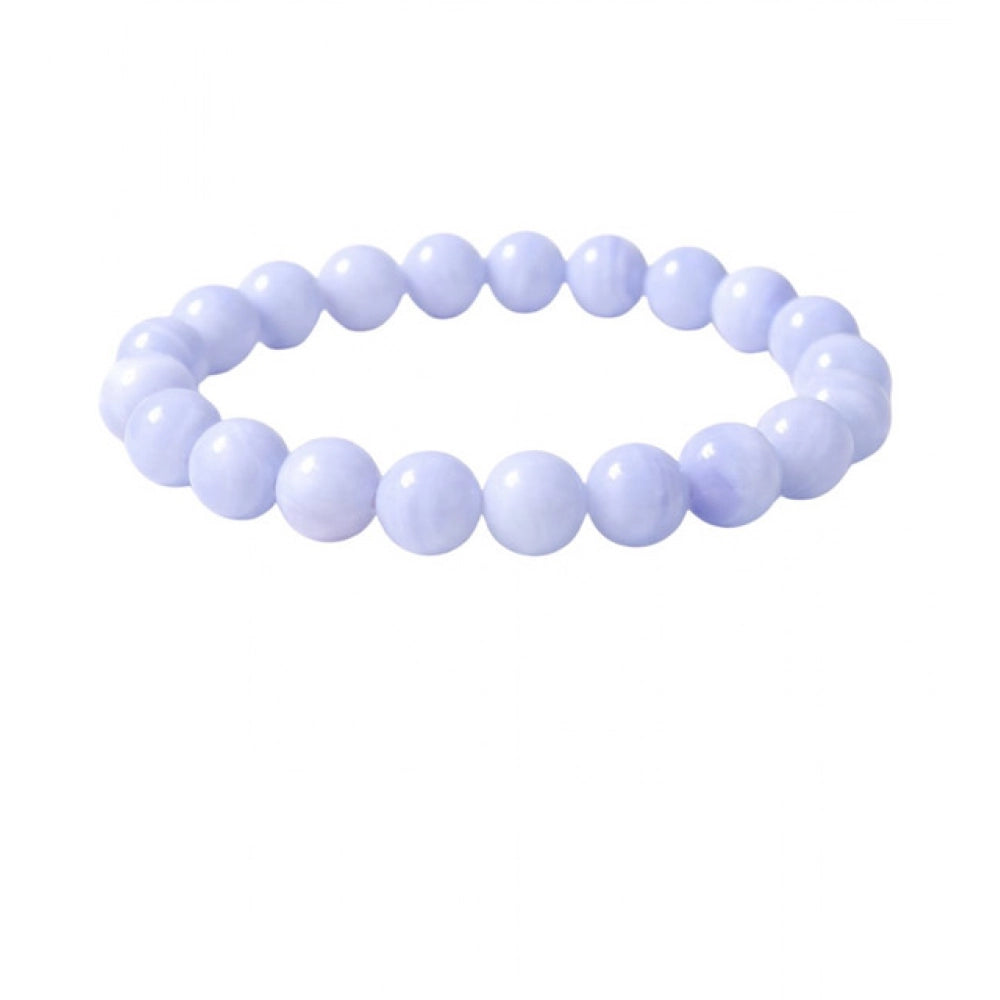 Suvarnika Natural Crystal 8mm Bluelace Agate Bracelet (Light Blue)