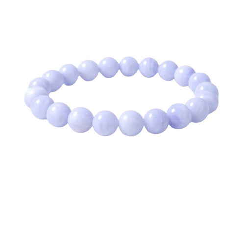 Suvarnika Natural Crystal 8mm Bluelace Agate Bracelet (Light Blue)