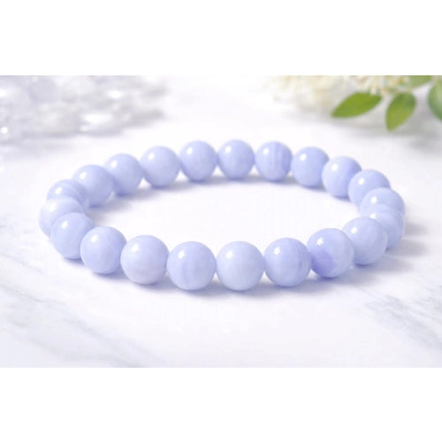 Suvarnika Natural Crystal 8mm Bluelace Agate Bracelet (Light Blue)