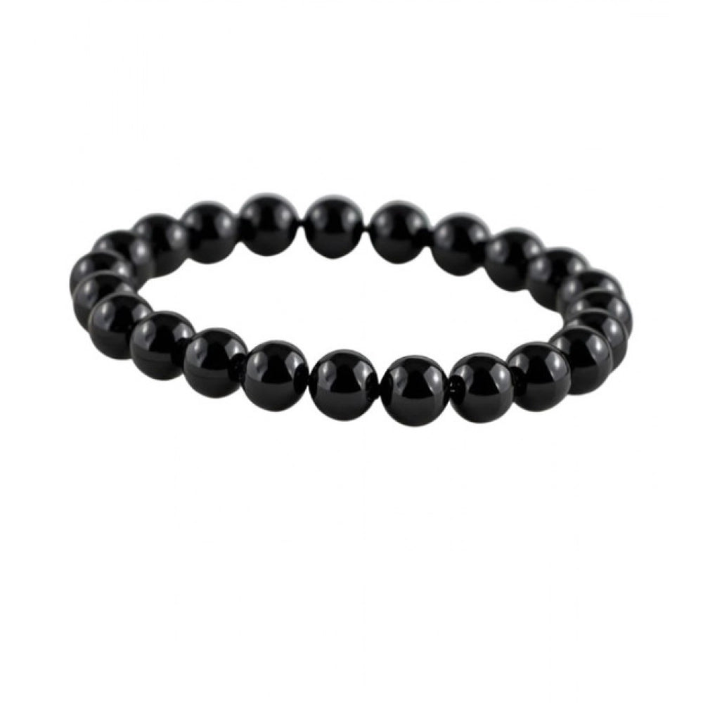 Suvarnika Natural Crystal 8mm Black Tourmaline Bracelet (Black)